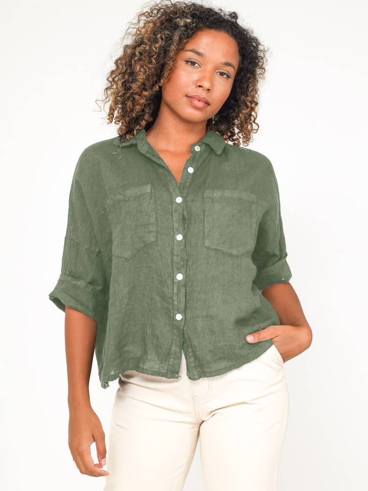 L'Emotion - Wholesale Buttoned-down shirt – Women's - Straight Cut Simple Shirt 100% Linen2