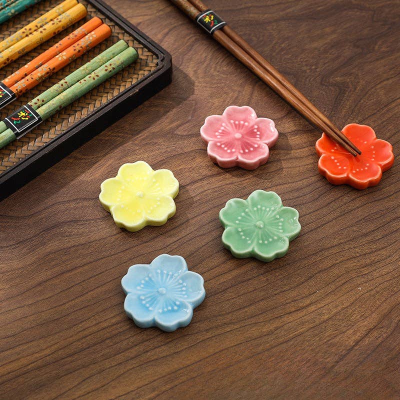 Gohobi （We cover U.S. import duties） - Wholesale Chopsticks - Gohobi A Set of 5 Pairs of Japanese Golden Flowers Wooden Chopsticks and Rests2