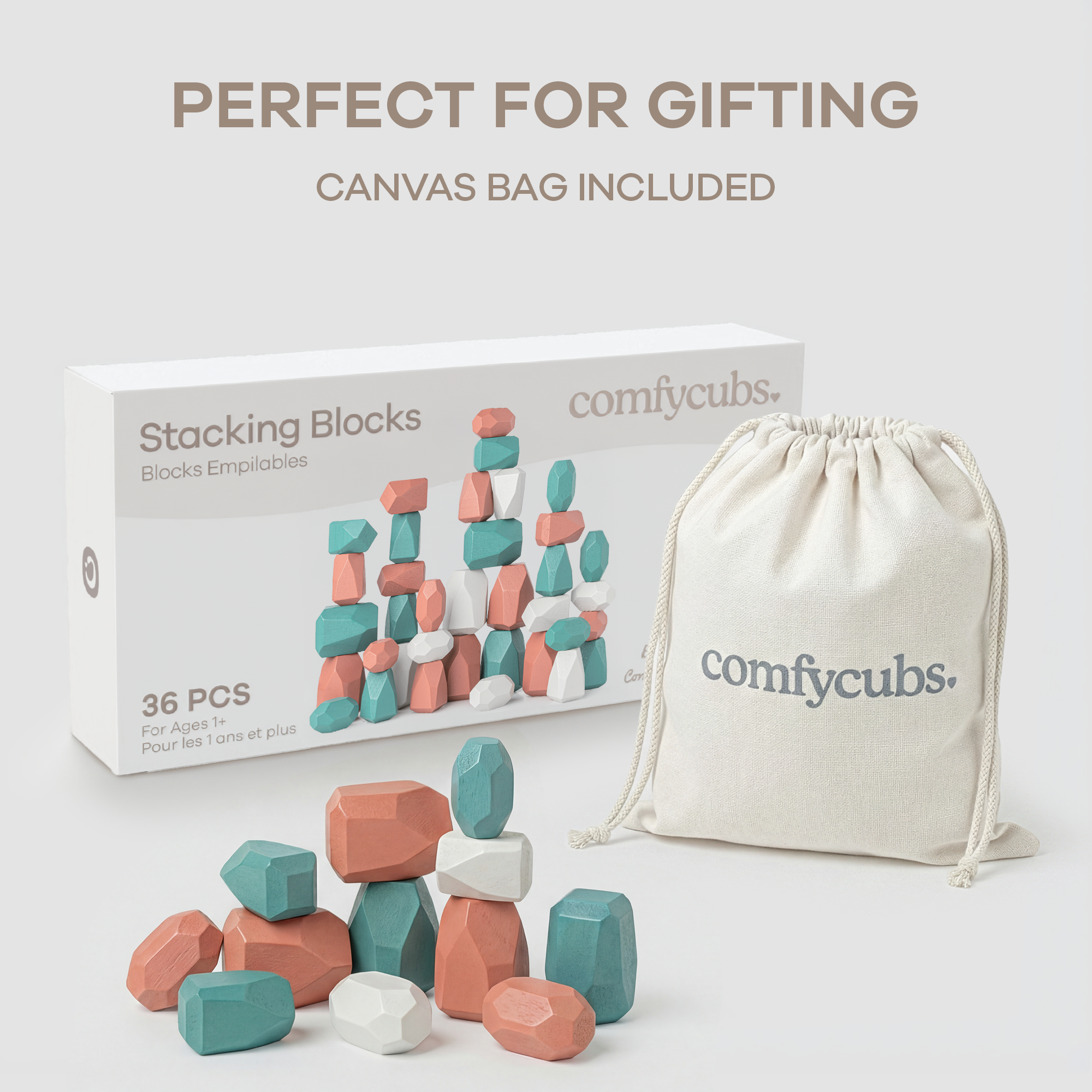 Comfy Cubs – Großhandel Bauklötze – Kind & Baby – Steine stapeln, 36 Stück Holzstapelsteine von Comfy Cubs6