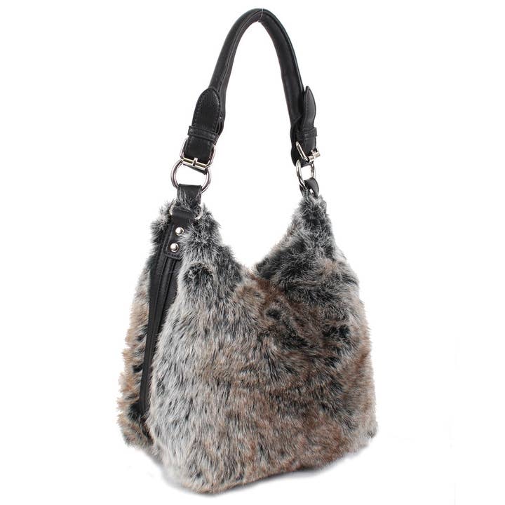 BR BLK 64632 Tricolor Faux-Fur Hobo Shoulder Bag for wholesale on Faire