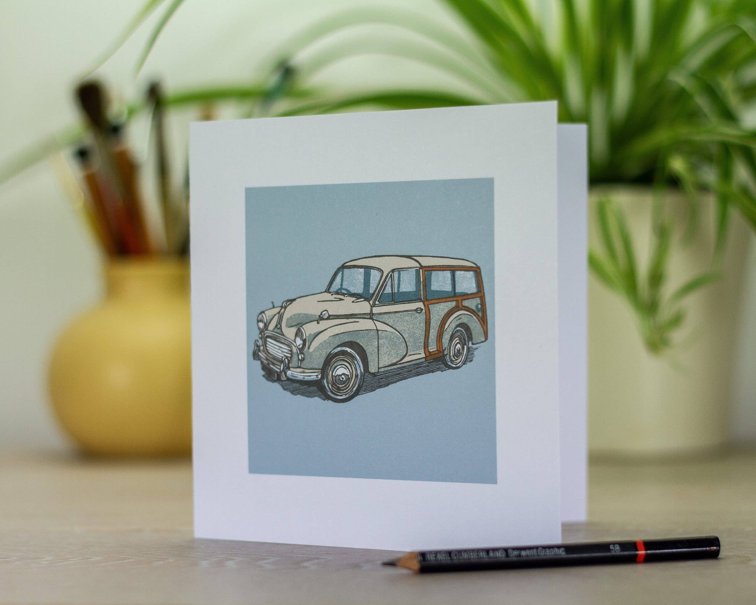 InkyCrow Art - Wholesale Everyday Greeting Card - Morris Minor Traveller Greetings Card3