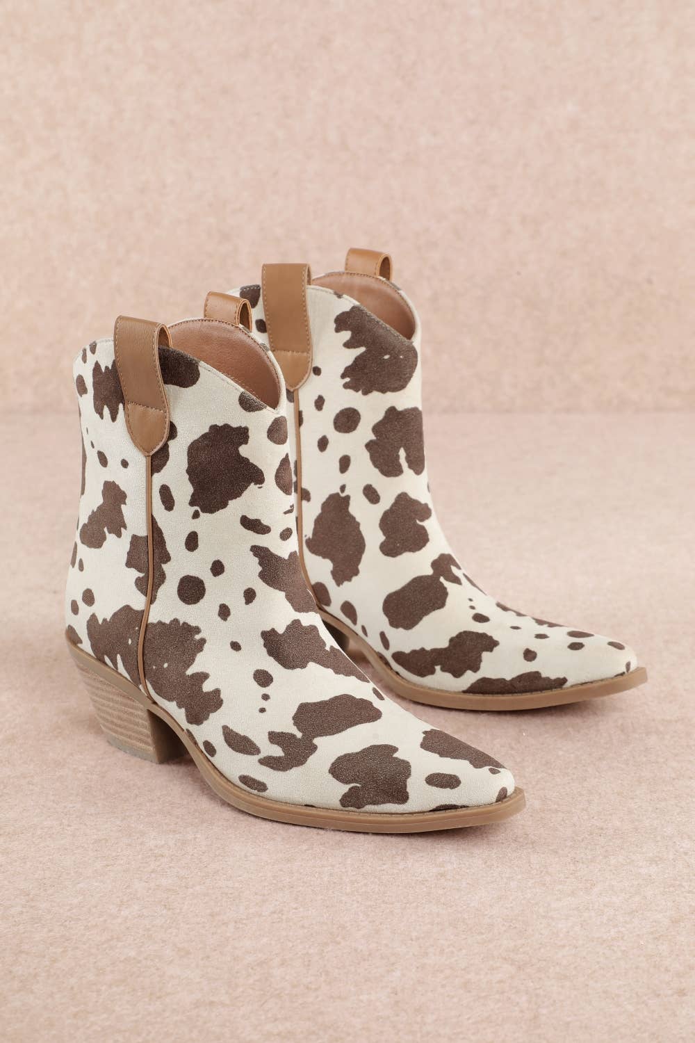 MARRÓN VACA BOTAS VAQUERAS DE TOBILLO CON ESTAMPADO DE VACA ROSE-M de venta al por mayor en Faire0