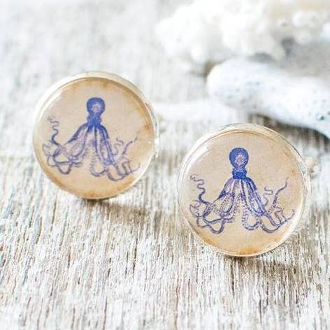 Blue Octopus Cufflinks for wholesale by Juju Treasures