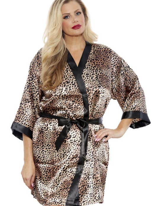 Kimonokåpa med satintryck i plus-storlek för wholesale av Popsi Lingerie