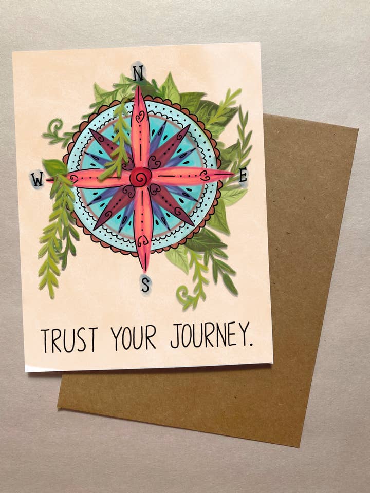Carte de vœux motivante Trust Your Journey Compass pour la vente par Bright & Blue Studio