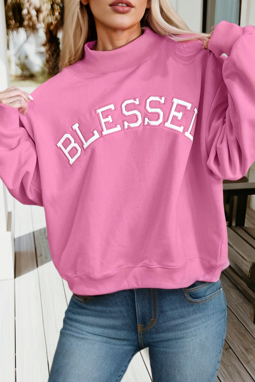 66DISCO - Wholesale Sweatshirt - Women's - 66 Plus Size Blessed Embroidered Mock Neck Sweatshirt (S-4X)2