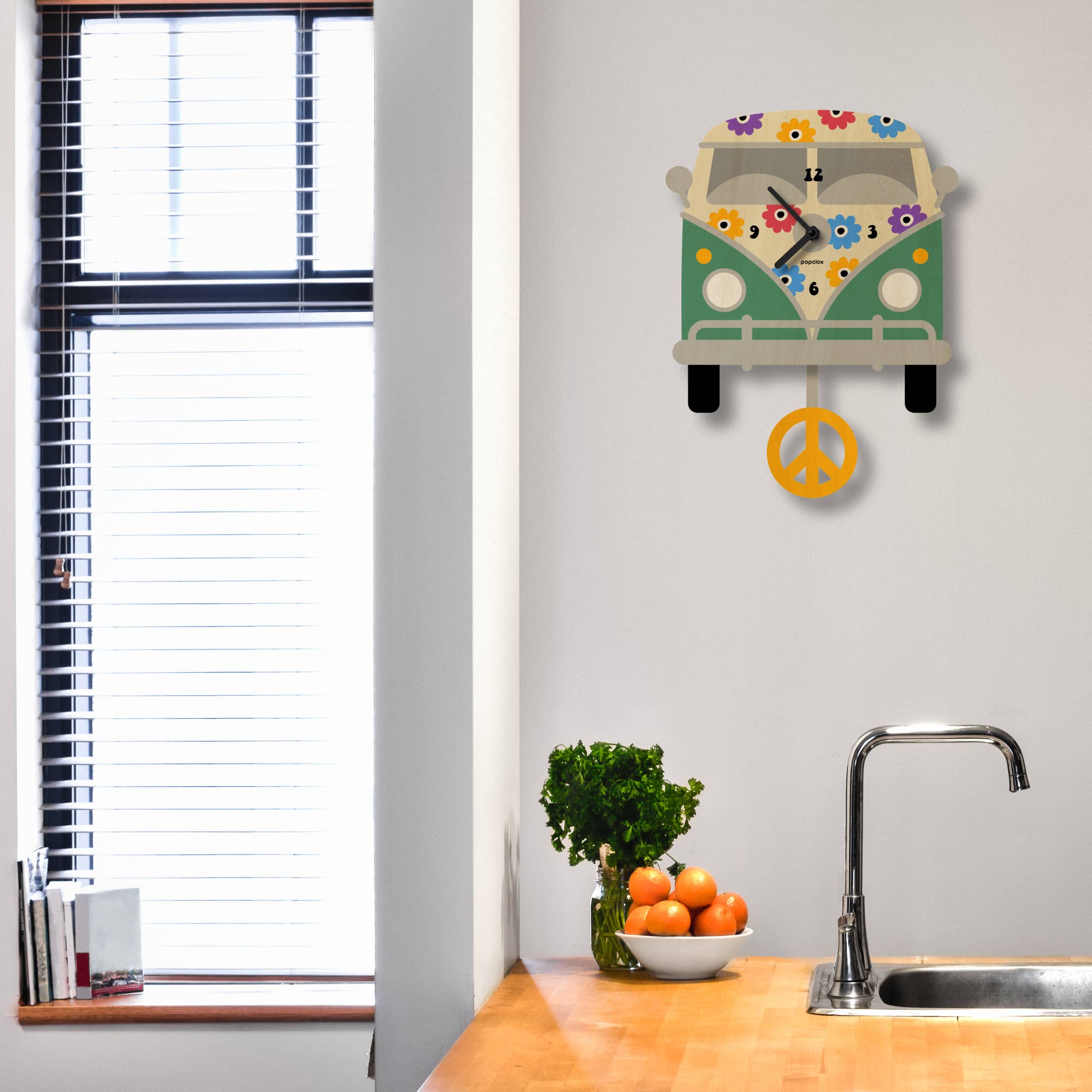 Popclox - Wholesale Wall Clock - Peace Bus Pendulum Clock - Wood2