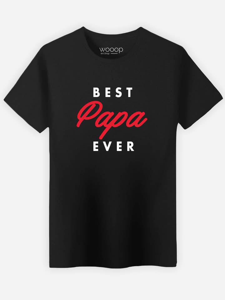 Camiseta preta masculina Best Papa Ever por atacado de Wooop