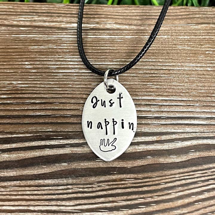 Handmade by Marlayna – wholesale Pendant/charm necklace – Just Nappin Sloth Fun Animal Themed Hand Stamped Necklace