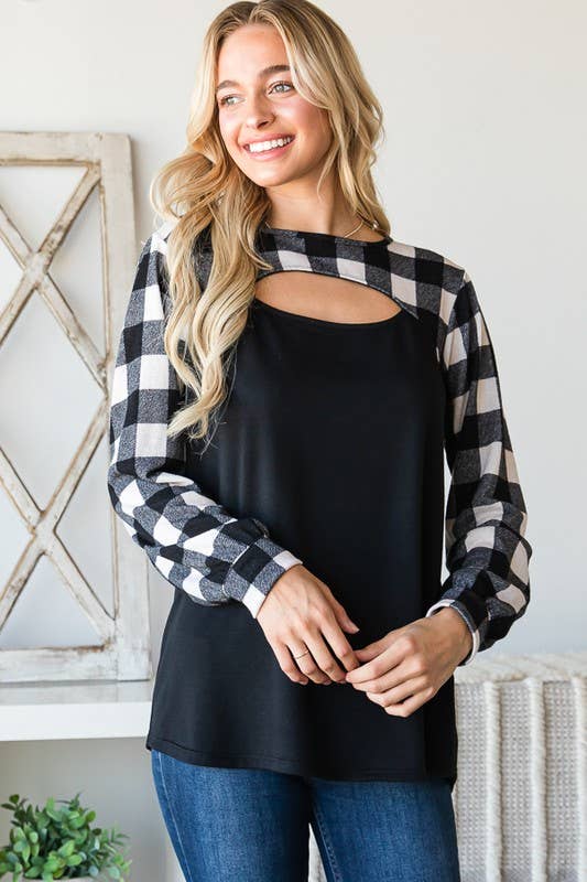 HEIMISH – wholesale Tunic – Women’s – ET6963-10 SOLID AND PLAID PEEKABOO FRONT TOP5