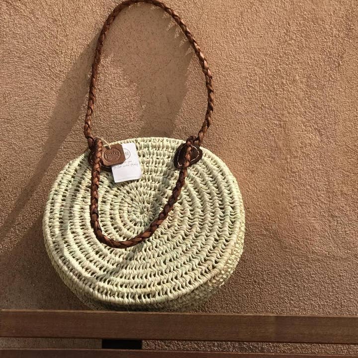 Moroccan Boho Straw Round Beach Basket Bag for wholesale by NOMAD&FASHION