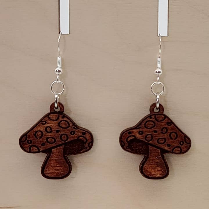 Groovy Mushroom Earrings - Wooden Earrings for wholesale by Front Range Creations