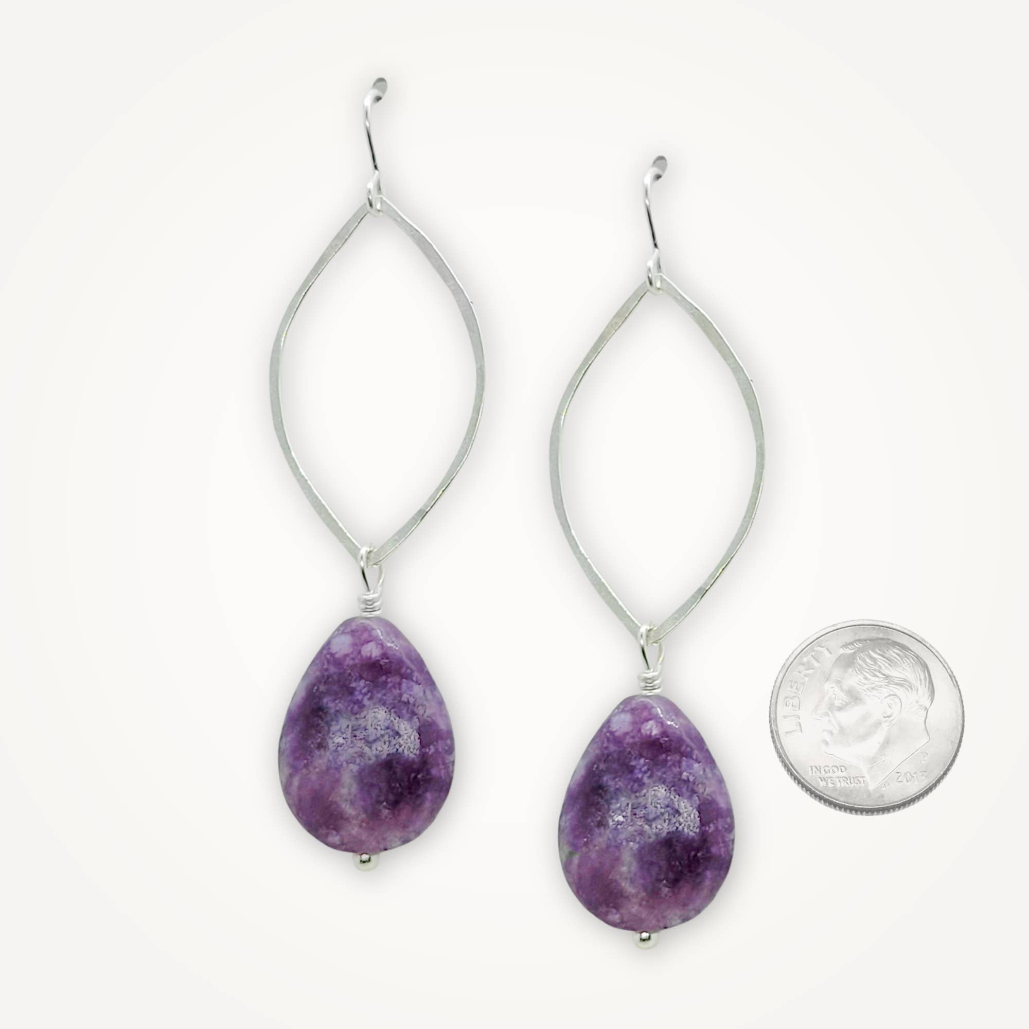 LUPIN Long Beaded Earrings Purple Flowers Danglers Handmade Jewelry