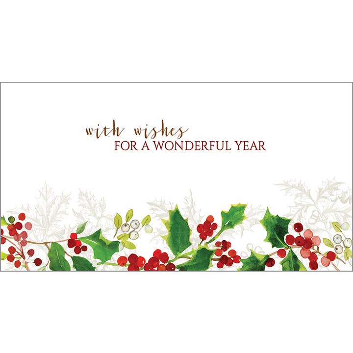 GINA B DESIGNS - Wholesale Season's Greetings Card - Money Gift Card Holder - Red Berries & Holly1