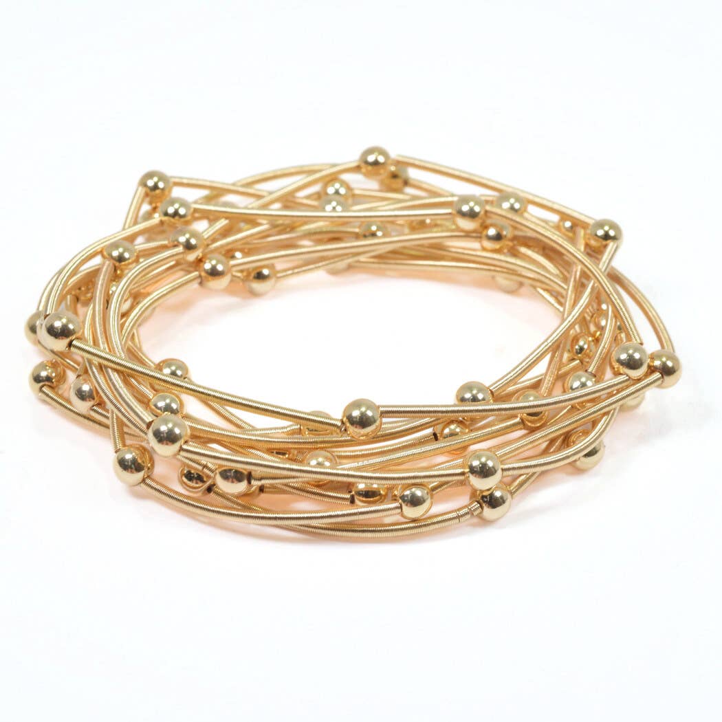 SOPHIA WHOLESALE - Wholesale Beaded Bracelet - Ball accent multi layered stretch spring bracelet2