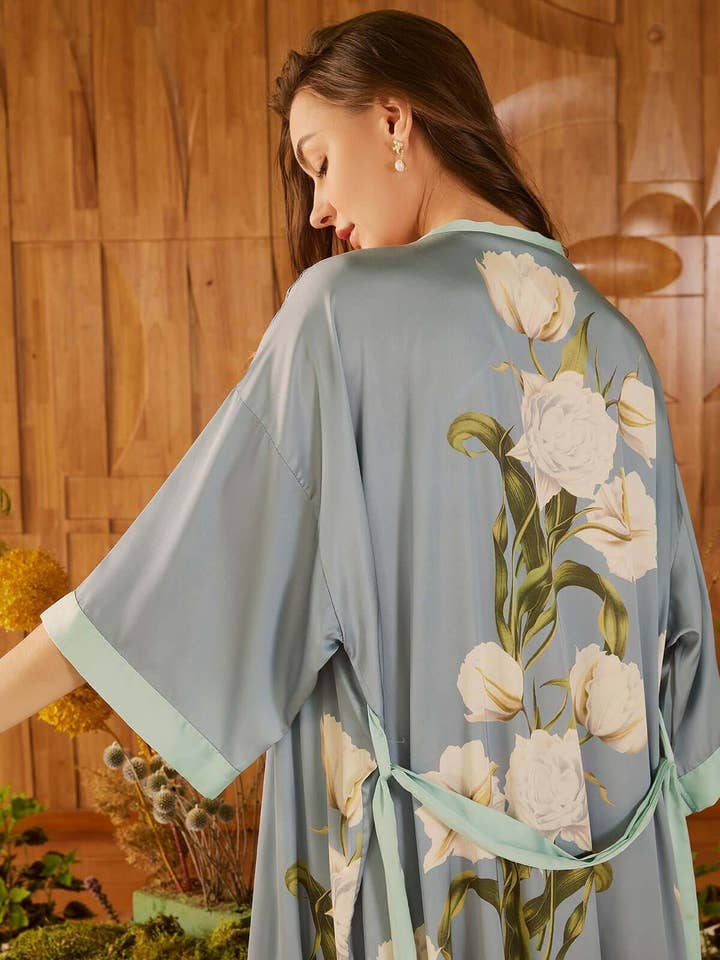 gray Peony Floral Kimono Robe for wholesale on Faire5