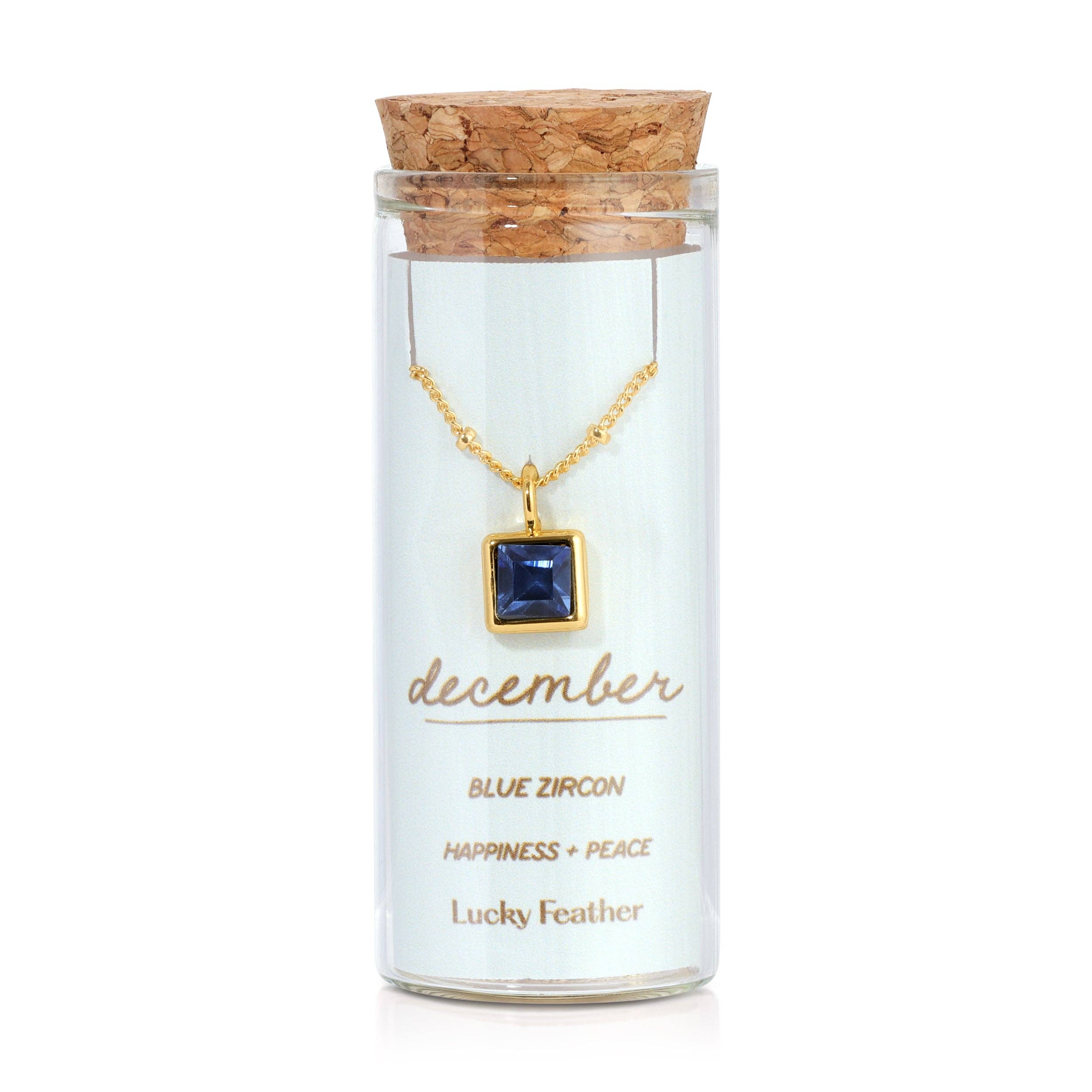 Lucky Feather - Wholesale Pendant/Charm Necklace - Birthstone Bottle Necklace - Gold - December/Blue Zircon0