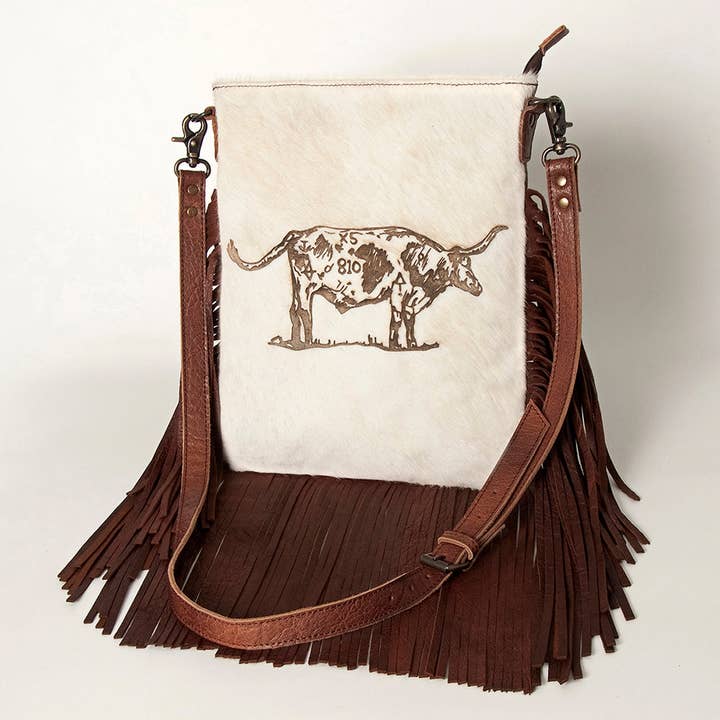 ADBGS192 Cowhide Large Crossbody Bag with Tooled Strap & Fringe - Western Rodeo Purse for wholesale by LS Western