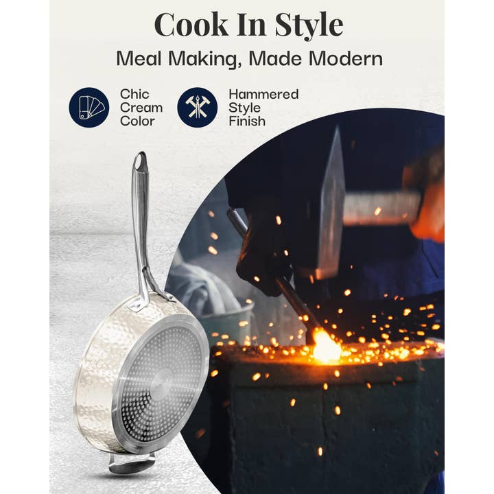 Gotham Steel/Granitestone – wholesale Pan – Gotham Steel Hammered Cream 14" Skillet (With Lid)