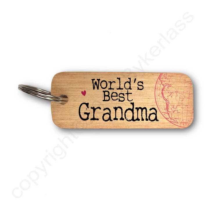 Worlds Best Grandma Rustic Wooden Keyring - RWKR1 (Six Pack) for wholesale by Wotmalike