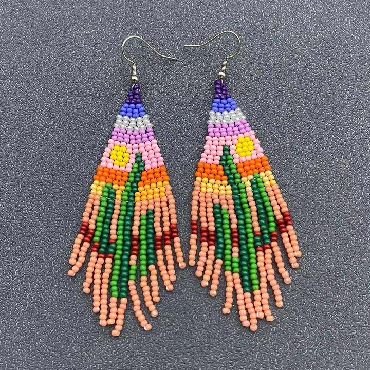 Boucles d'oreilles frange en perles de graines de cactus tissées à la main - SB/WJ pour la vente par Mio Queena