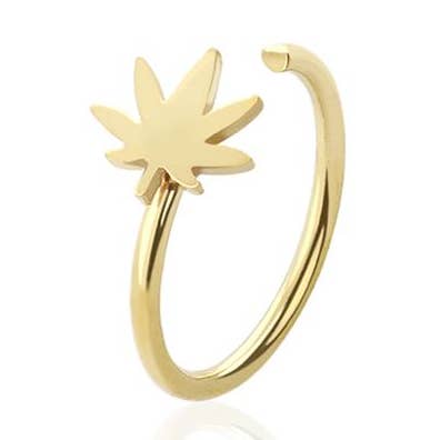 ANNEAU EN ACIER CHIRURGICAL 316L AVEC EXTRÉMITÉ DE FEUILLE DE MARIJUANA pour la vente par CRAVE