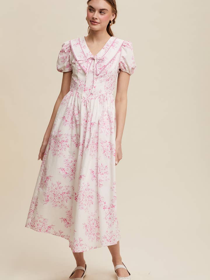 Floral Sailor-Collar Midi Dress for wholesale by Listicle