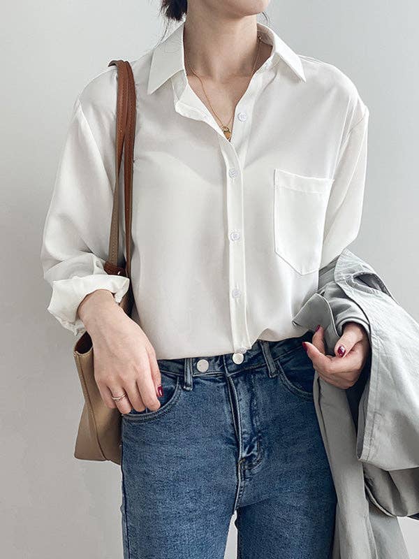 UZ Wholesale Store - Wholesale Button Down Shirt - Women's - Urban Solid Color Lapel Long Sleeves Blouse9