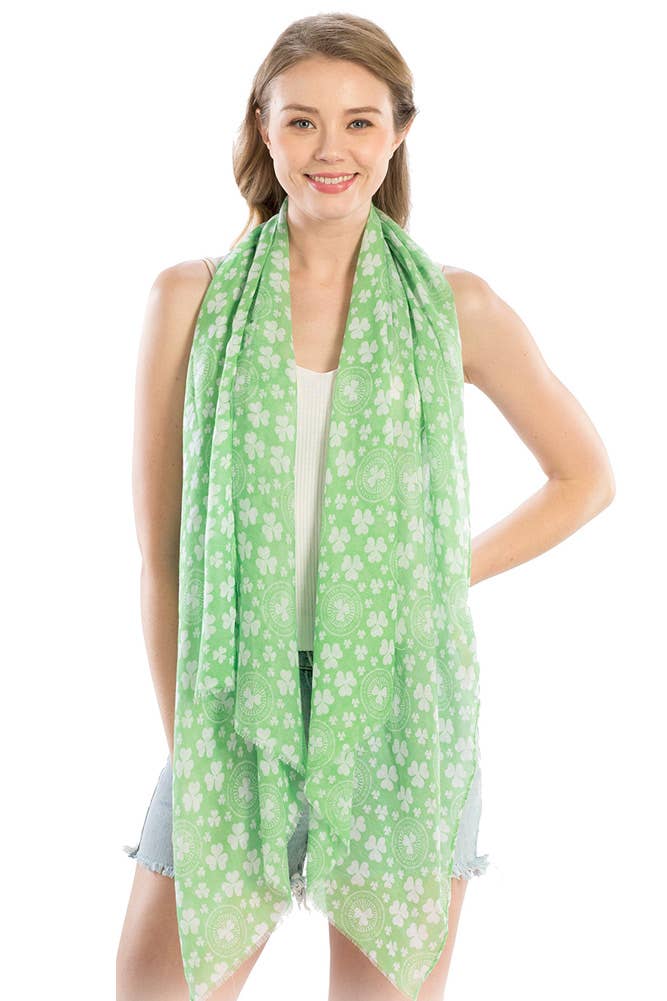 Hana - Wholesale Scarf - Women's - St Patrick Day Clover Leaf Pattern Oblong Scarf4