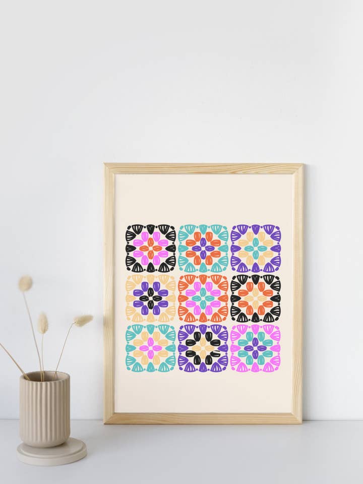 Impressão de Arte em Croché de Quadrados da Avó por atacado de Ester Z Handmade