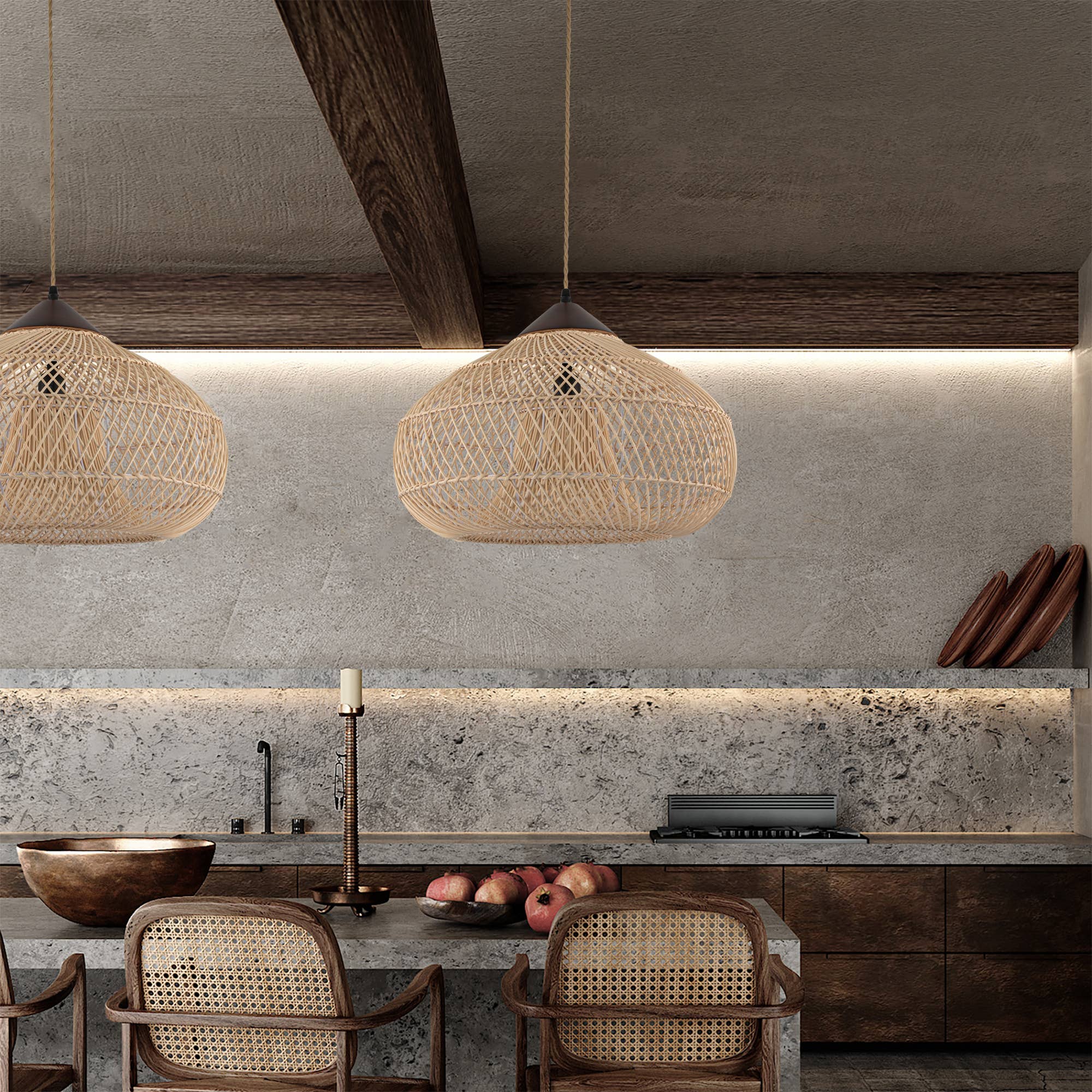 Beige Wabi-Sabi Rattan Pendant Light Rustic Interior Decor Light for wholesale on Faire10