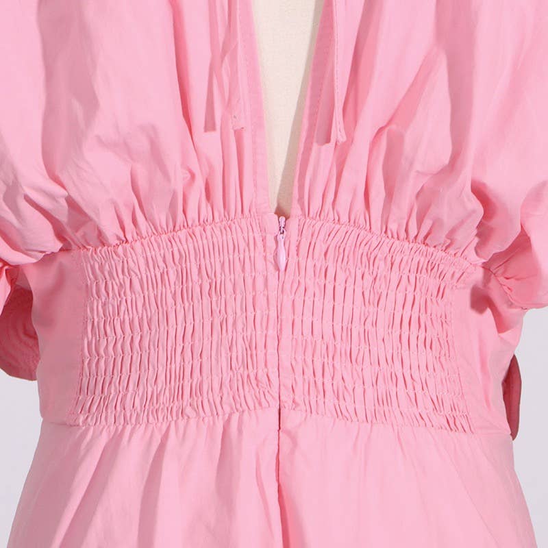 Branco SY185 Elegante Vestido Longo com Colagem Floral com Decote em V e Cintura Alta para venda a revendedores na Faire20