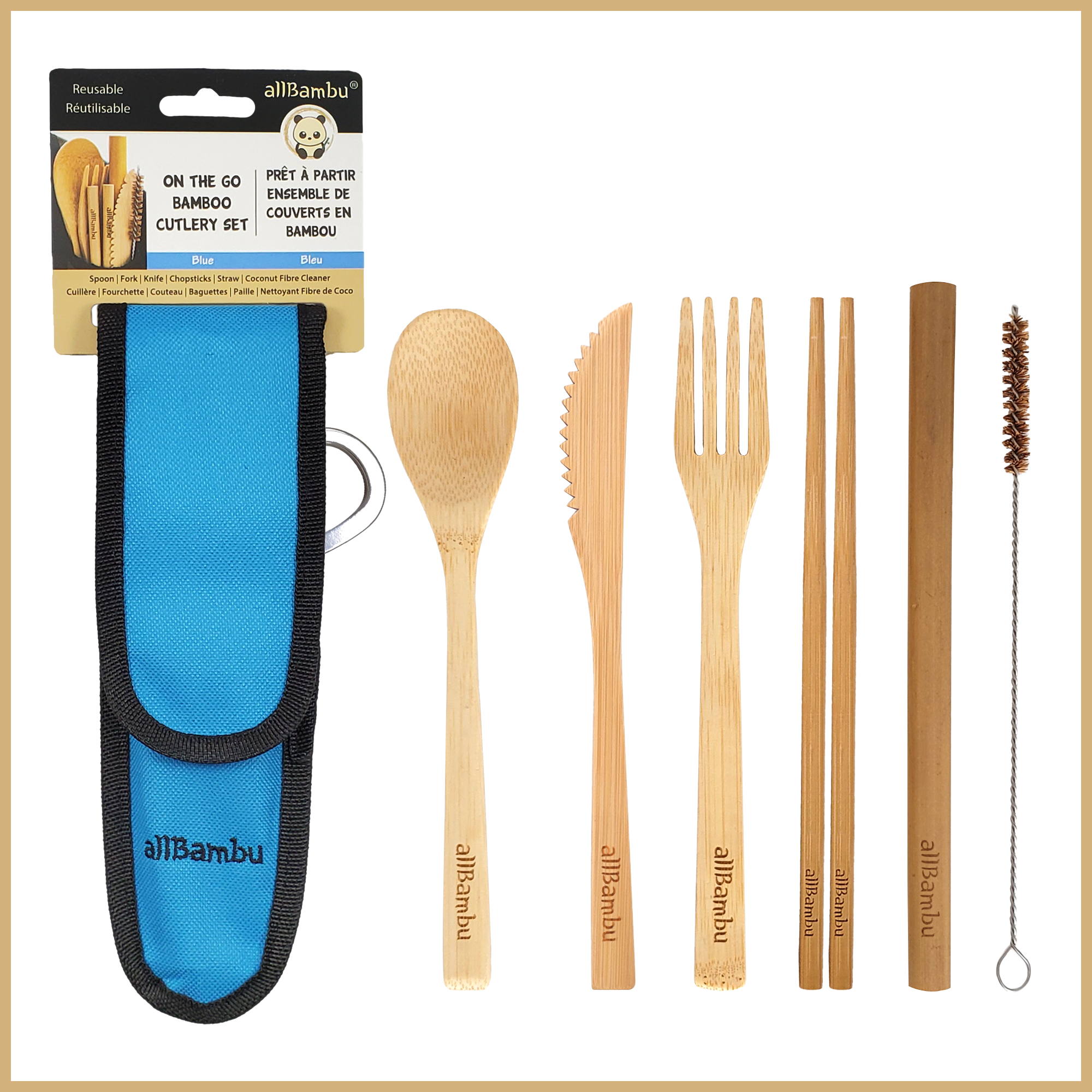 allBambu Inc - Wholesale Travel Utensil Set - Bamboo Reusable Travel Cutlery Set with Handy Carabiner 7pcs8