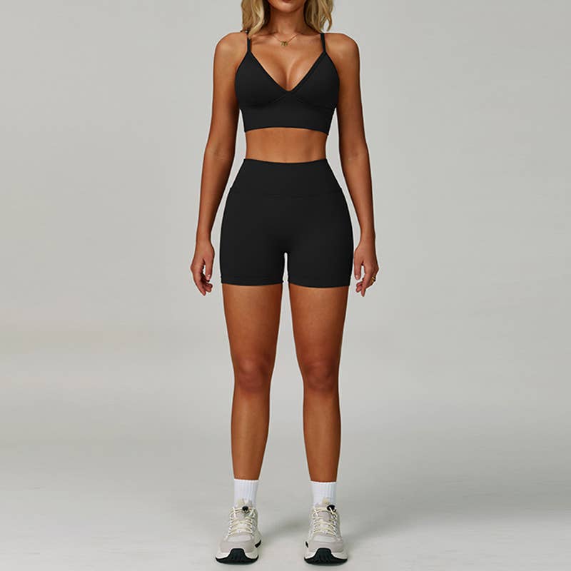 WONDERXFANS - Wholesale Activewear Set - Women's - seamless Sports Bra and shorts 2-Piece Set0