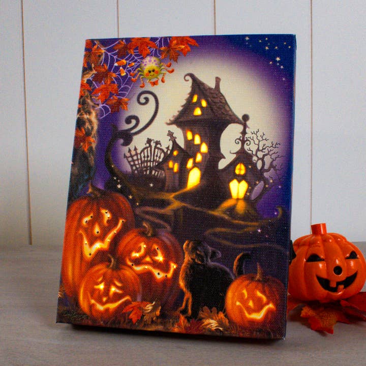 Haunted House 8x6 Lighted Tabletop Canvas for wholesale by Glow Decor