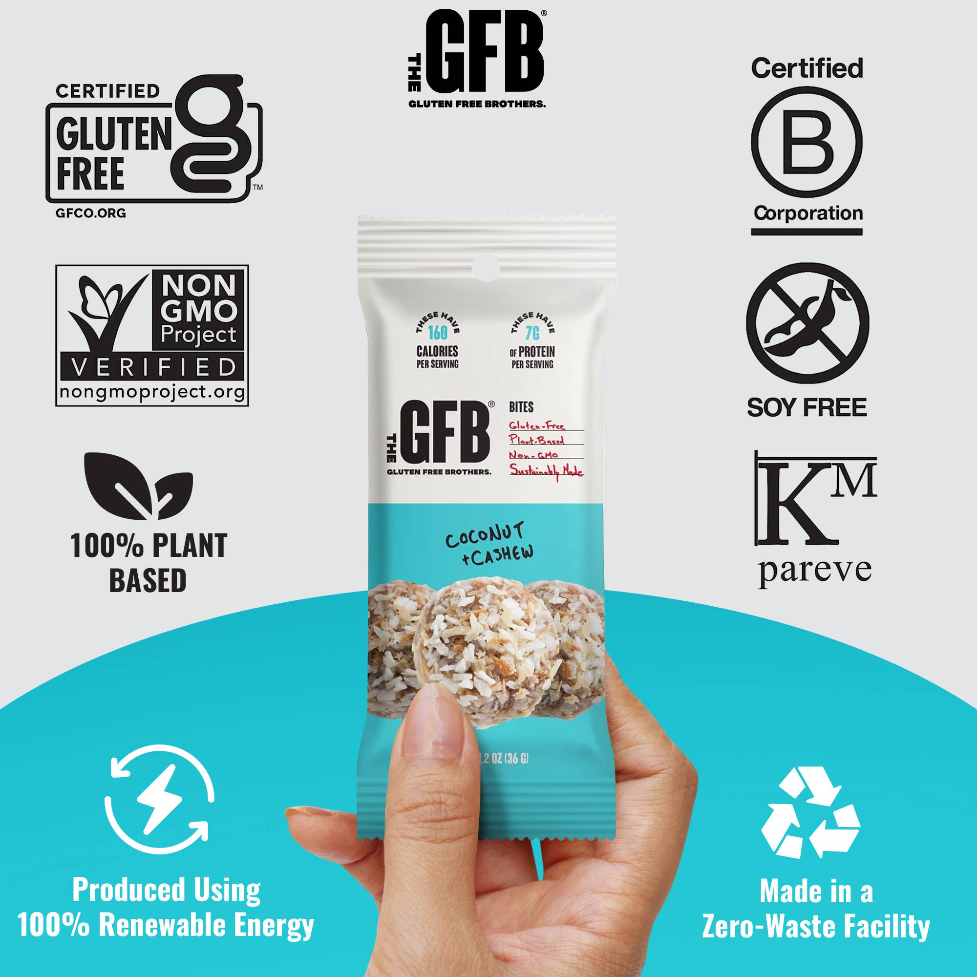 The GFB - Wholesale Snack bar - The GFB Coconut Cashew Bites: Individually Wrapped 10 Ct Box2