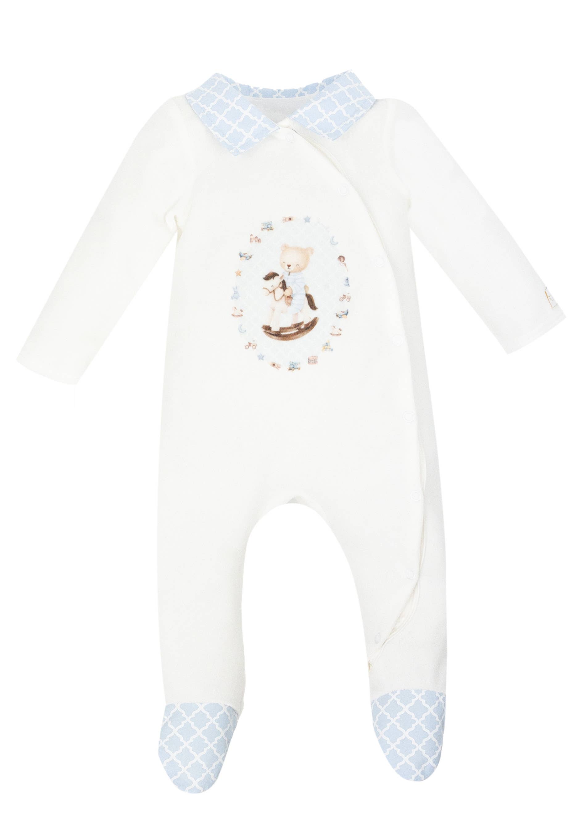 Ecru Cotton Velour Babygrow for Boys Andretti for wholesale on Faire
