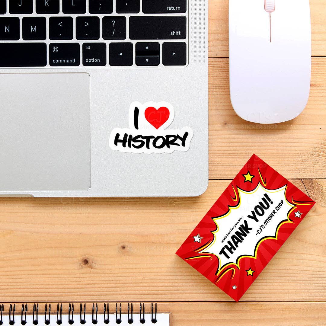 CJ's Sticker Shop - Vente Autocollant - Autocollant en vinyle « I Love History »1