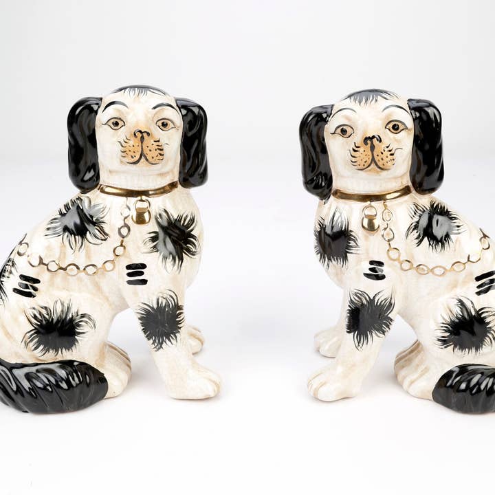 AA Importing - Wholesale Decorative Figurine - Staffordshire Dog Pair, Black and White with Brown Finish