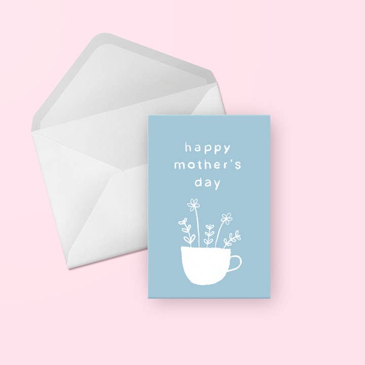Evesdrop Designs - Wholesale Mother's Day Card - Mother's Day Teacup Blue Illustrated Greeting Card