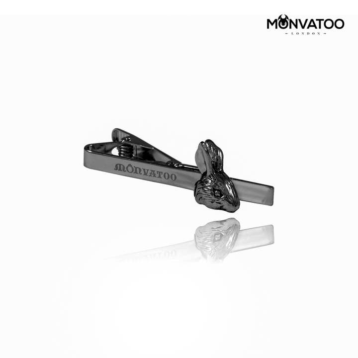 Black Rhodium Rabbit Hinged Tie Clip for wholesale by MONVATOO London