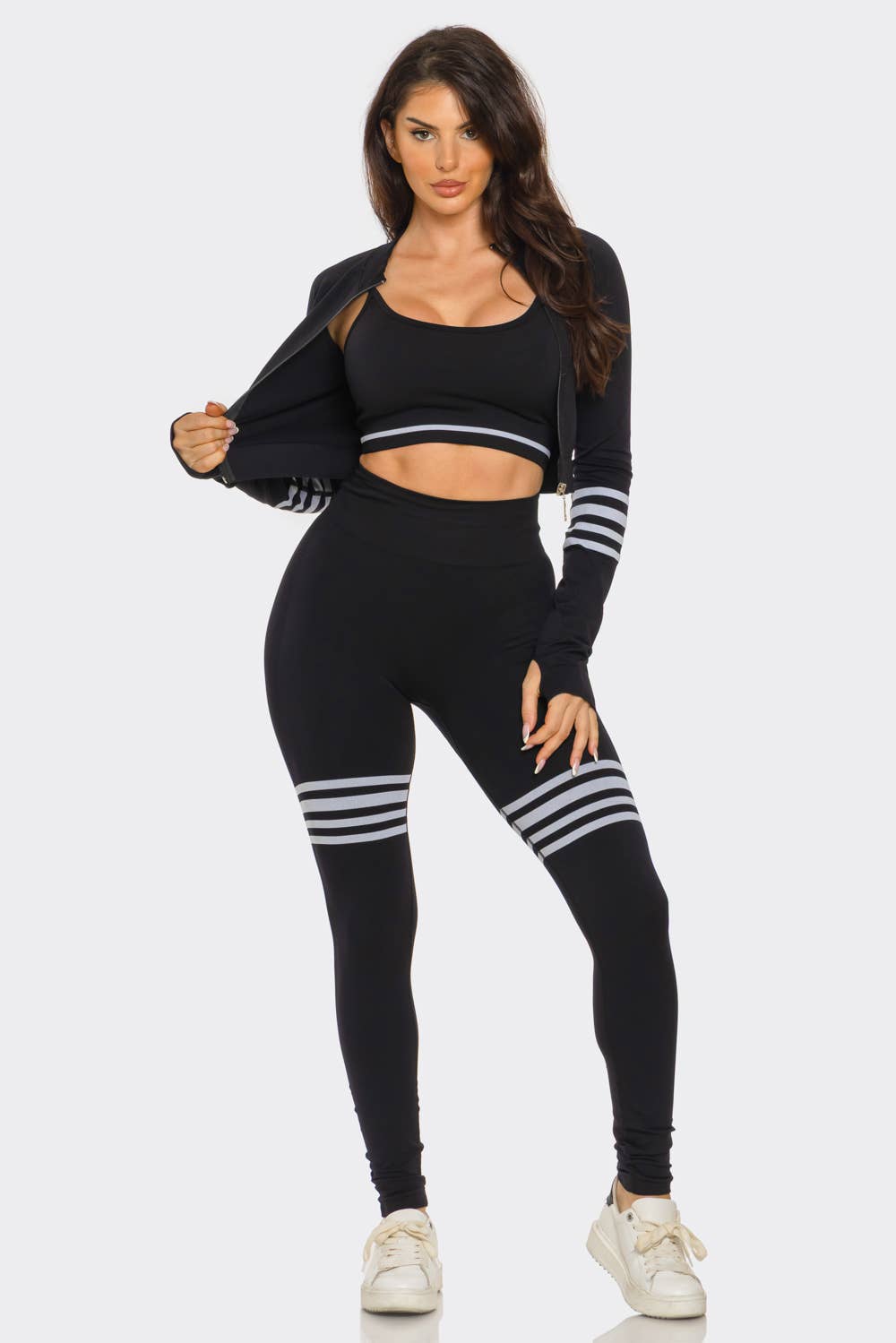 Julia by LoveJ - Wholesale Activewear Set - Women's - Zip Up Jacket Inside Top Leggings 3 Pieces Set6