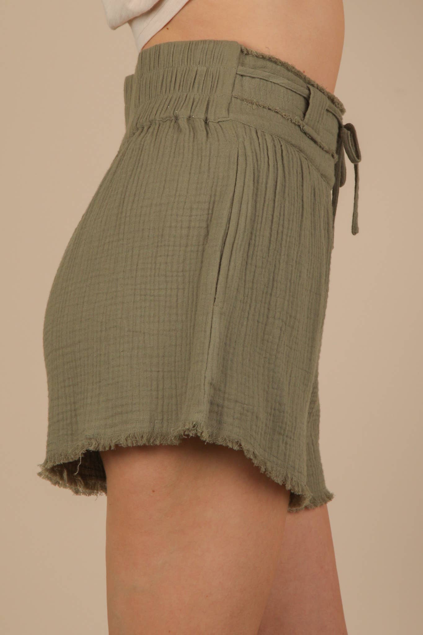 VERY J - Wholesale Shorts - Women's - NP70879-Cotton Gauze Shorts W/ Front Tie7