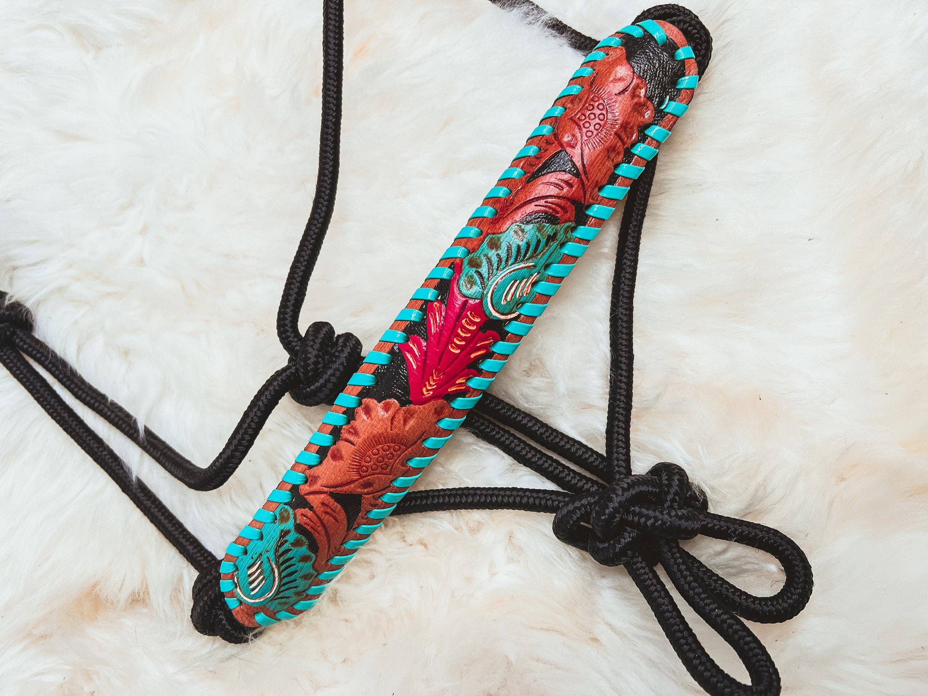 The Sterling Gypsy - Wholesale Horseback Riding Gear - Hand Tooled Leather Adjustable Rope or Shipping Halter Horse2