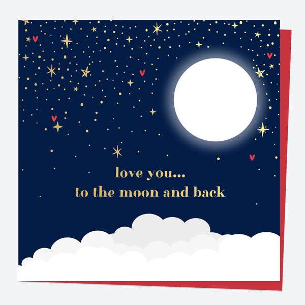 Luxury Foil Valentine's Day Card - Moon - Love You To The Moon And Back for wholesale by Dotty About Paper