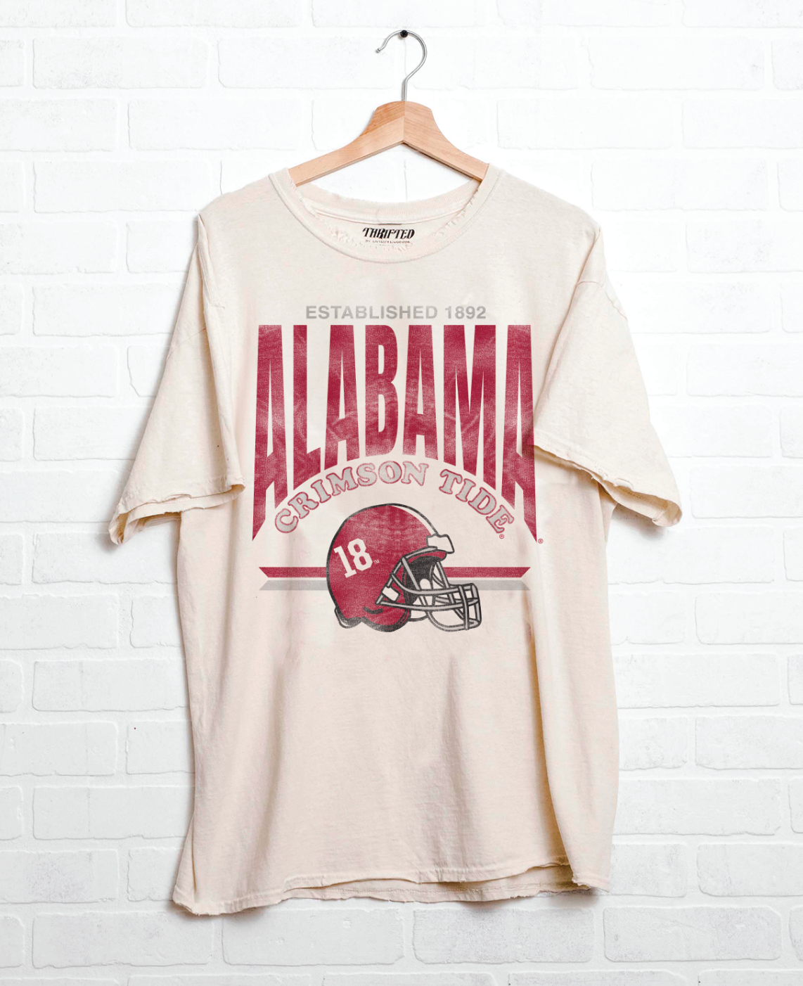 LivyLu - Wholesale Screen Printed T-Shirt - Unisex - Bama Crimson Tide Established Helmet Off White Thrifted Tee3