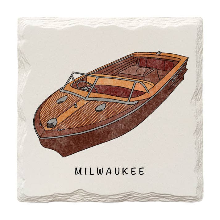 Mill Wood Art - Venta al por mayor Posavasos - Garabato personalizable de madera con forma de barco, posavasos, cerámica acanalada absorbente