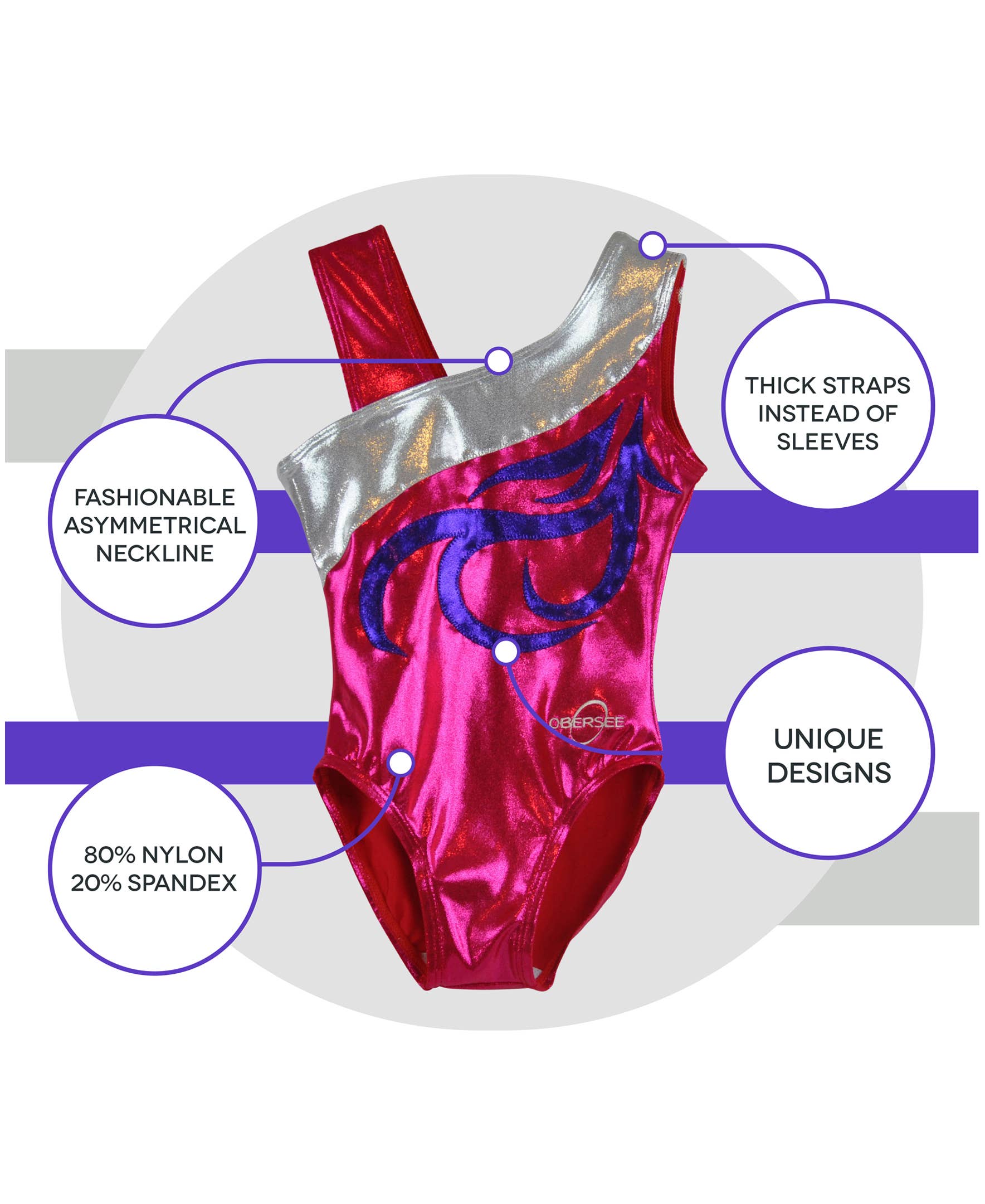 Obersee - Wholesale Lingerie Bodysuit - Women's - Girl's Gymnastics Leotard - Fuchsia4