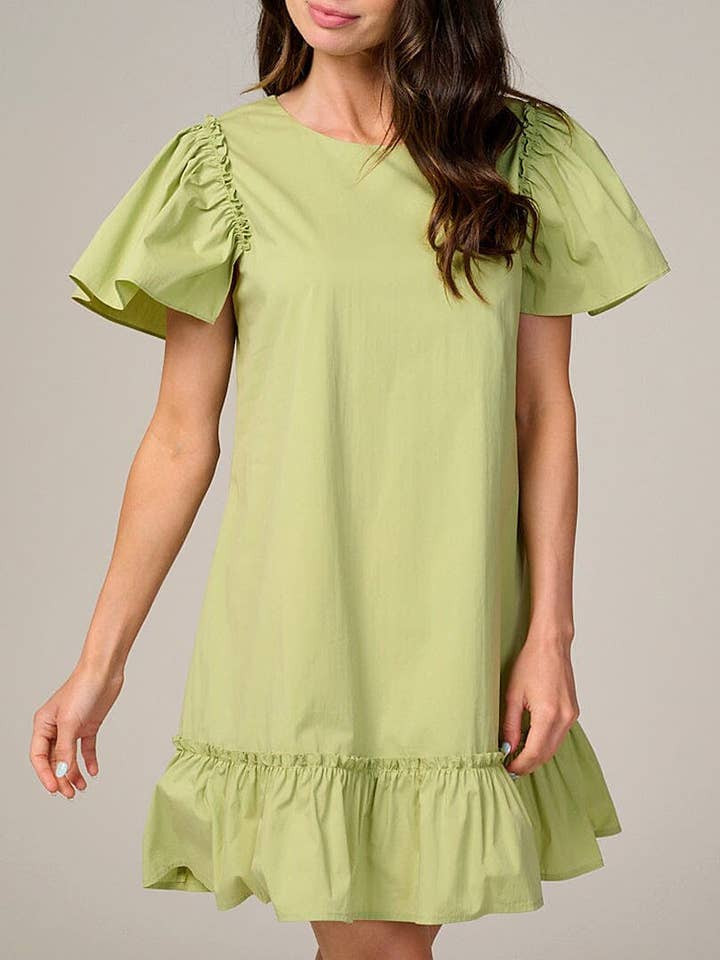 ROUSSEAU - Wholesale Dress - Women's - SHORT RUFFLE SLEEVE RUFFLE BOTTOM HEM MINI DRESS