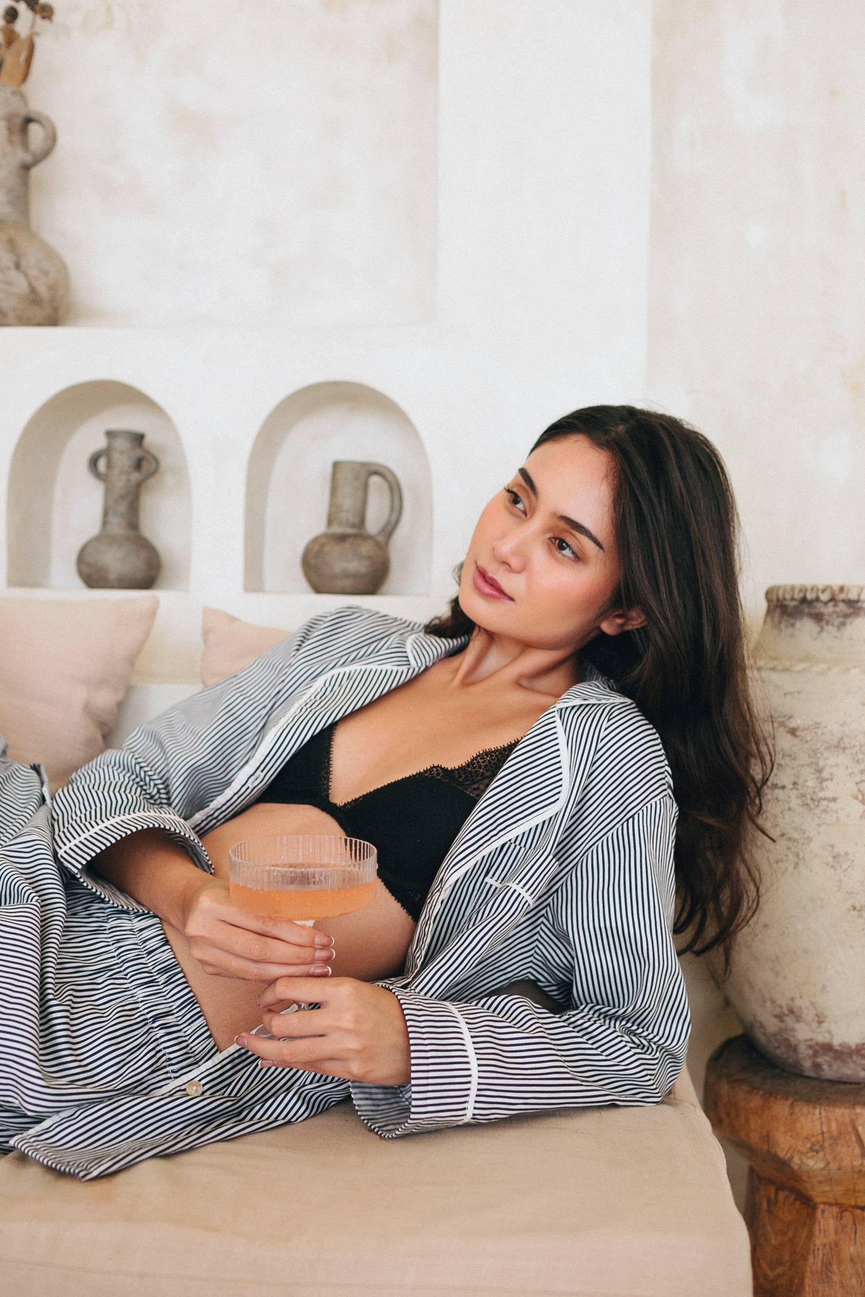 Me+Lia - Wholesale Sleepwear Set - Women's - Cecile Pyjama PJs Long Set - Navy Pinstripe1